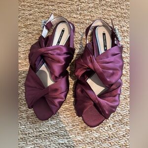 Zara Basic Purple Eggplant Satin Effect Sandals with Jewel Clasp